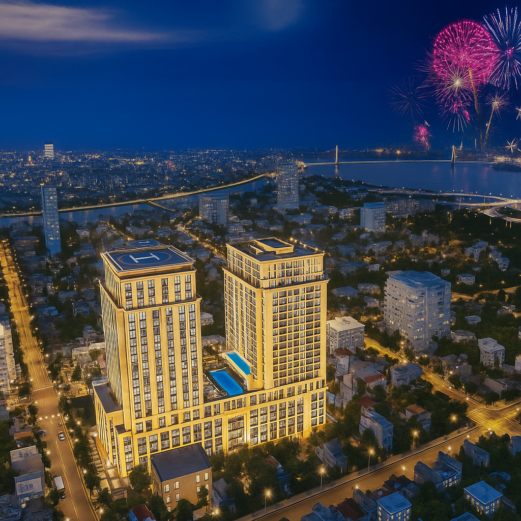 Night perspective of Hai Phong hilton hotel 